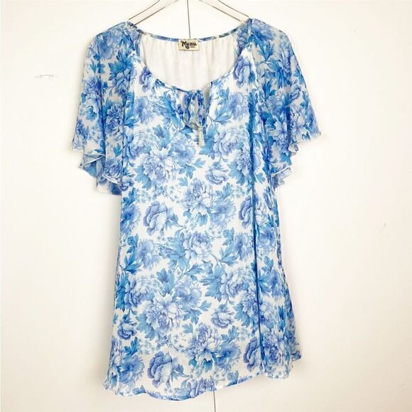 Show Me Your Mumu blue & white floral TOP tunic blouse size SMALL - Picture 5 of 9